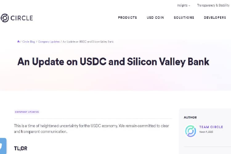 Circle emite nota com atualizações do caso USDC e Silicon Valley Bank