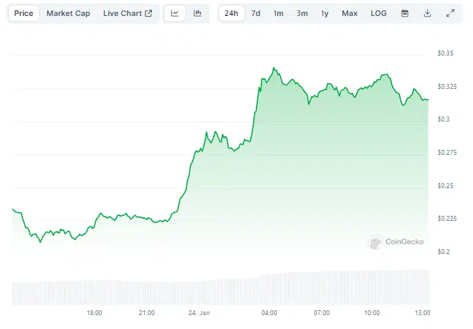 Gráfico de preço da Dogwifhat nas últimas 24 horas - Fonte: CoinGecko