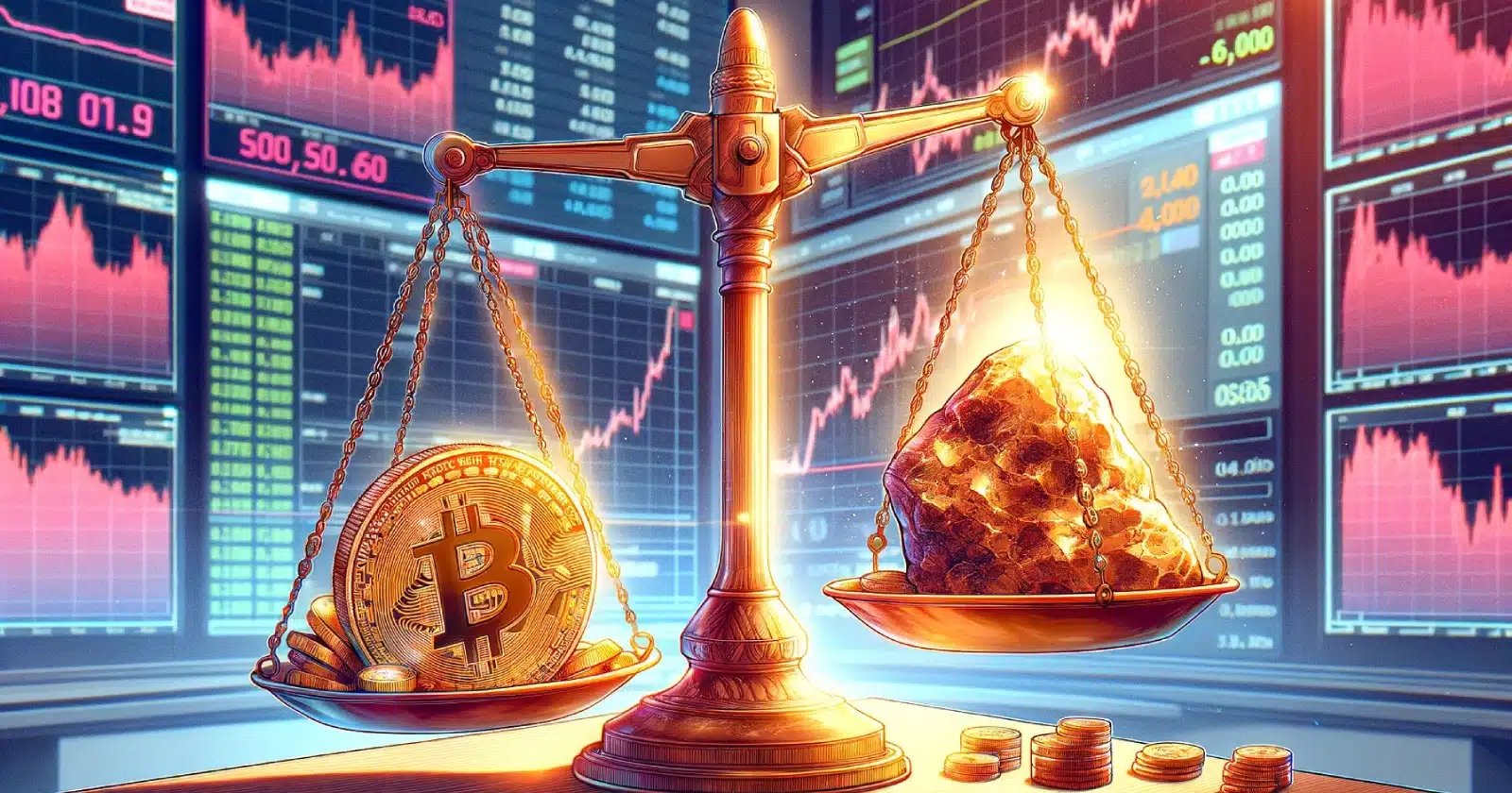 Balança Bitcoin e Ouro
