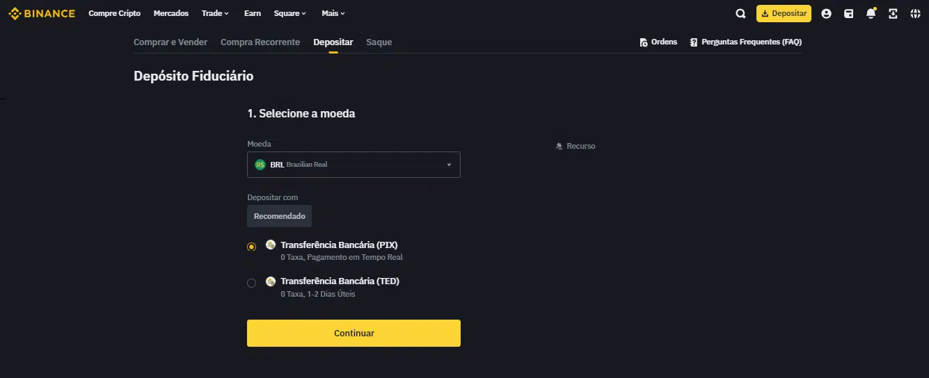 depósito binance