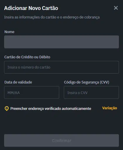 cartão de crédito binance