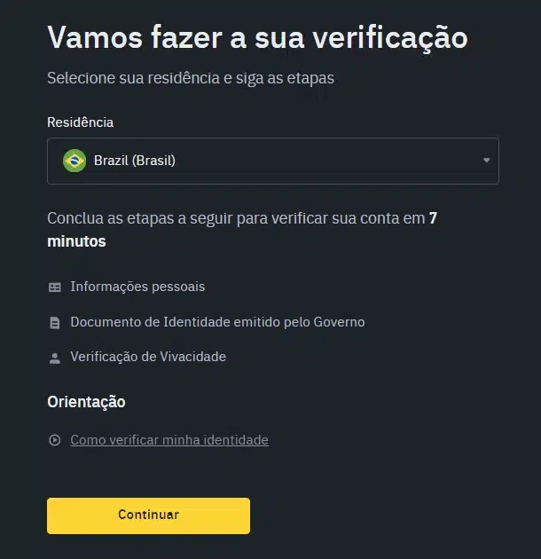 Verificação Binance