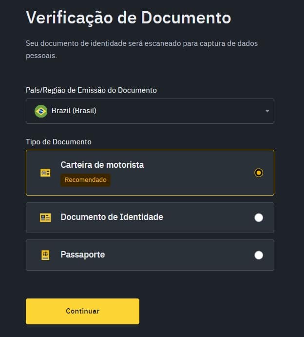 verificação de documento binance