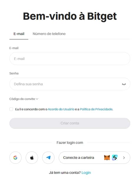 criar conta Bitget