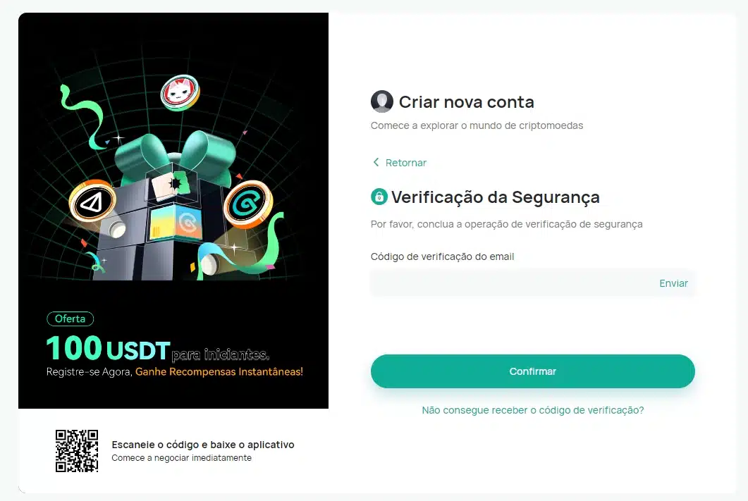 Na sequência, autorize a CoinEx a enviar um código de autenticação para o e-mail cadastrado.