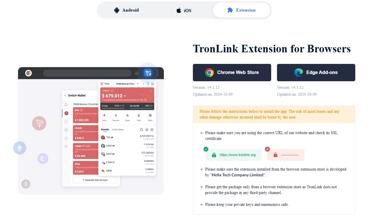 Tronlink Extensão Navegador