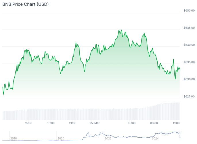 Gráfico do BNB nas últimas 24 horas - Fonte: CoinGecko