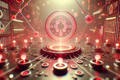 Faça uma imagem no melhor estilo 3d animado estilo pixar em tons vermelho suave, perfeitamente detalhado de Polkadot (DOT) pode gerar salto de 180%. Formato: Paisagem