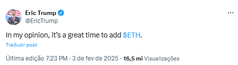 Fonte: Eric Trump/X