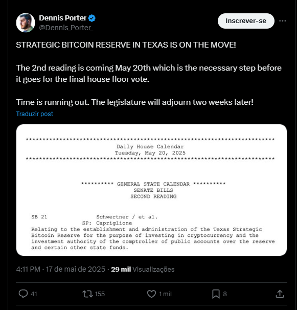 Reserva de Bitcoin no Texas
