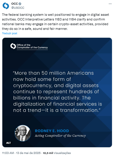 Fonte: Office of the Comptroller of the Currency (OCC)/X