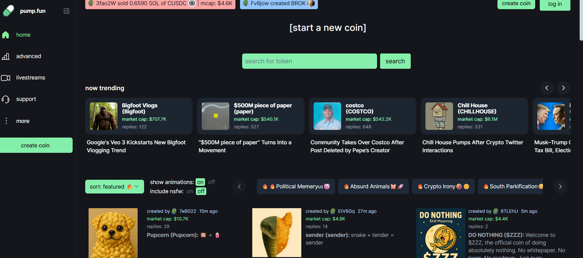 Tokens da Pump.fun