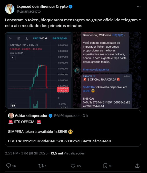Adriano Imperador golpe com criptomoeda