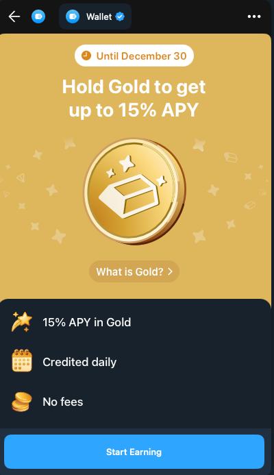 Ouro digital com rendimento diário: Wallet do Telegram paga até 15% APY