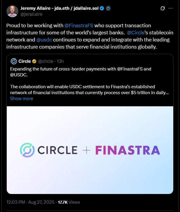 Blockchain e bancos unidos: Circle e Finastra aceleram revolução financeira global