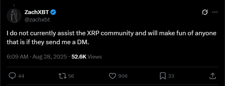 ZachXBT dispara contra XRP e revela alerta que pode abalar investidores