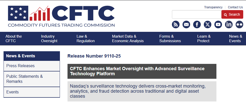 Vigilância total: CFTC e Nasdaq lançam tecnologia inédita para vigiar mercados cripto