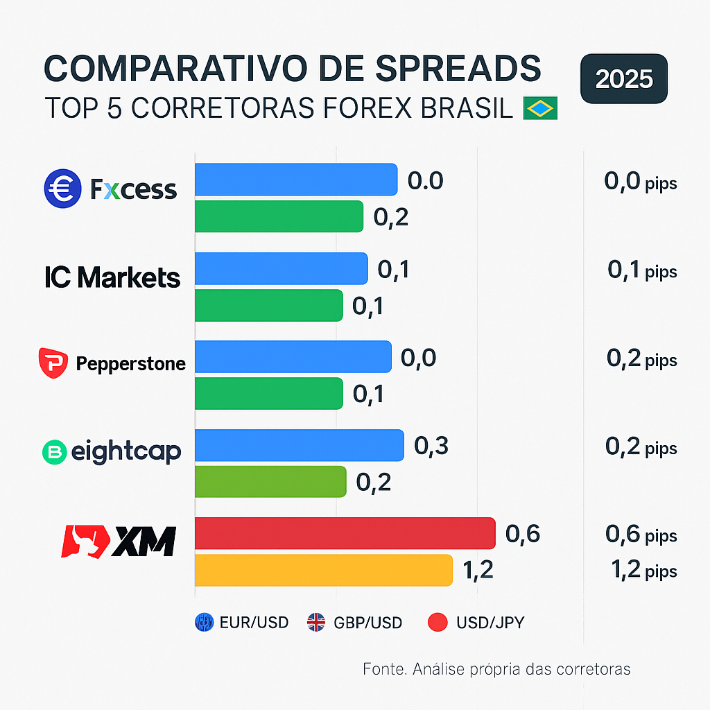 Comparativo de Spreads Top 5 Corretoras Forex Brasil
