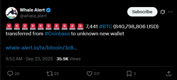 Baleia Some com US$ 840 Milhões em BTC da Coinbase — O Que Está Por Vir?