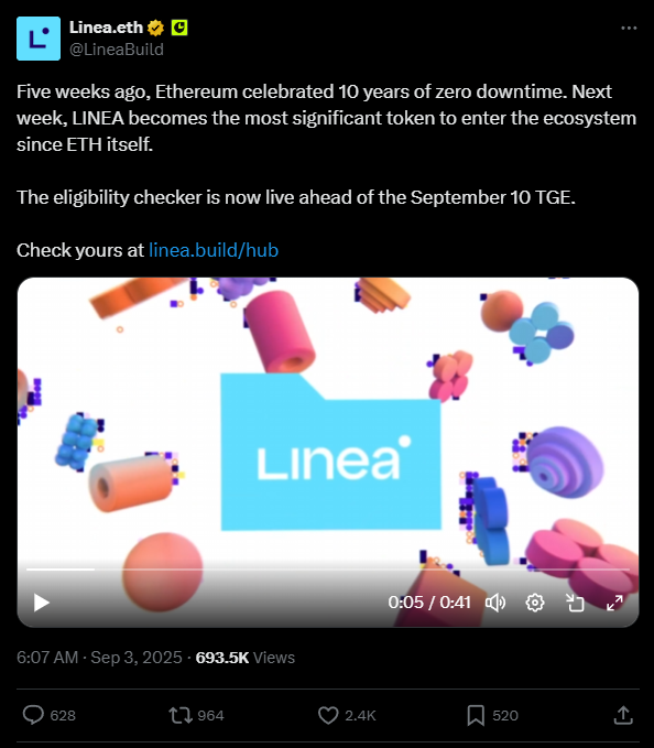 Linea chega com tudo: 72 bilhões de tokens e DeFi explodindo antes do lançamento