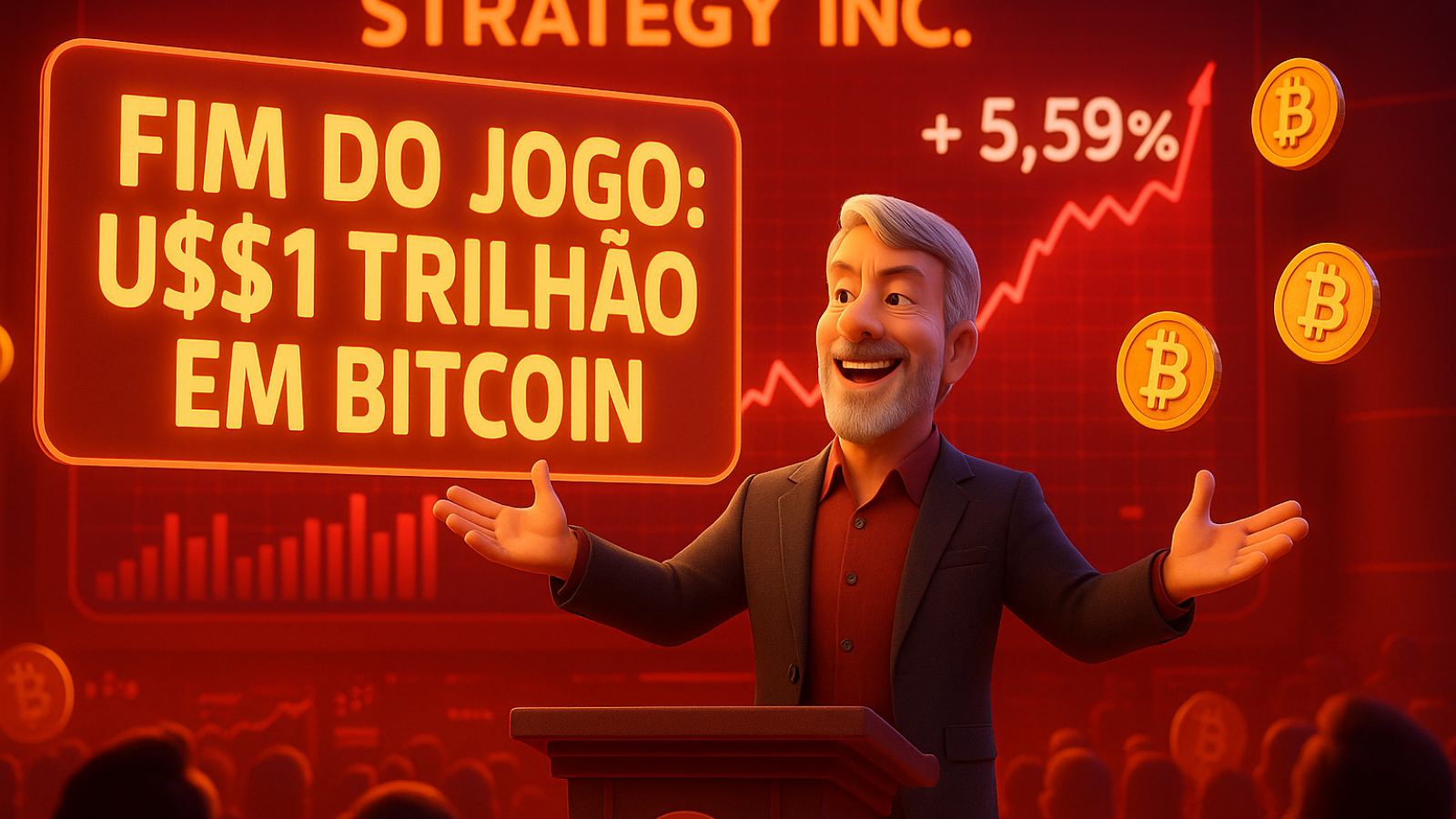 Saylor anuncia “fim do jogo” de US$ 1 trilhão em Bitcoin e Strategy Inc. dispara 5,59%