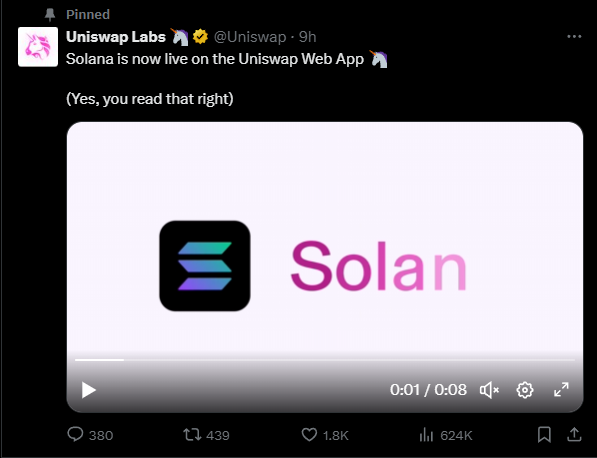 Uniswap integra Solana e promete acesso direto a US$ 11,4 bi em liquidez DeFi