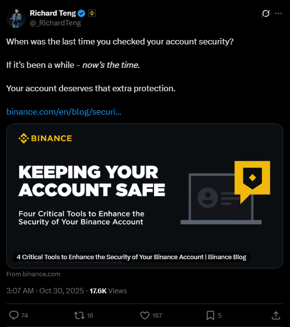 CEO da Binance alerta: sua conta pode estar em risco – proteja-se antes que seja tarde