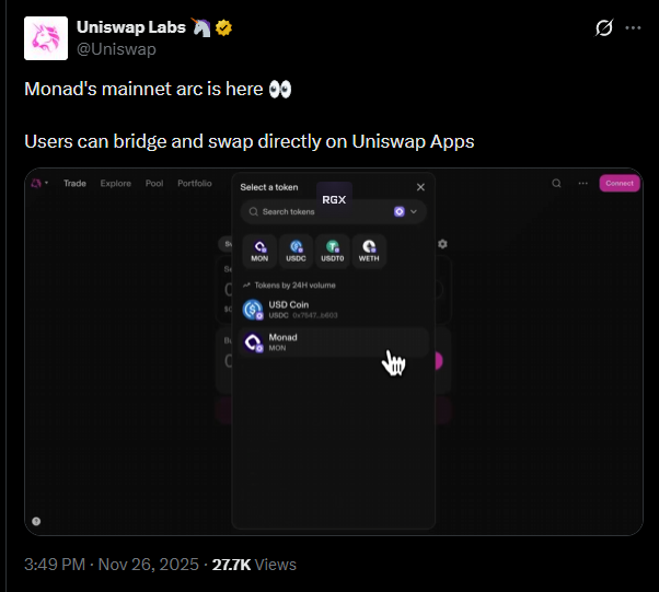 Alta performance liberada: Uniswap estreia na Monad e acende alerta em outras blockchains