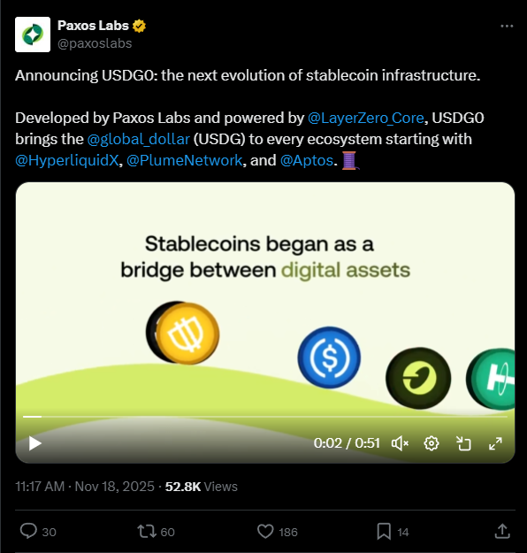 Paxos lança USDG0 e leva stablecoin regulada para múltiplas blockchains