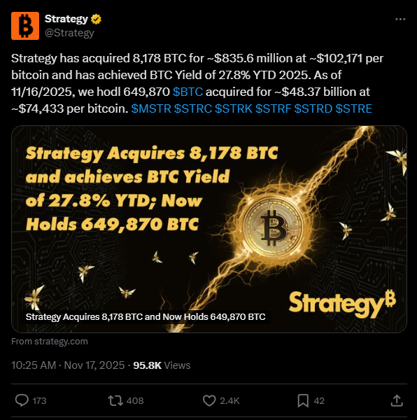 Michael Saylor Compra 8.178 BTC em meio a especulações sobre colapso da Strategy