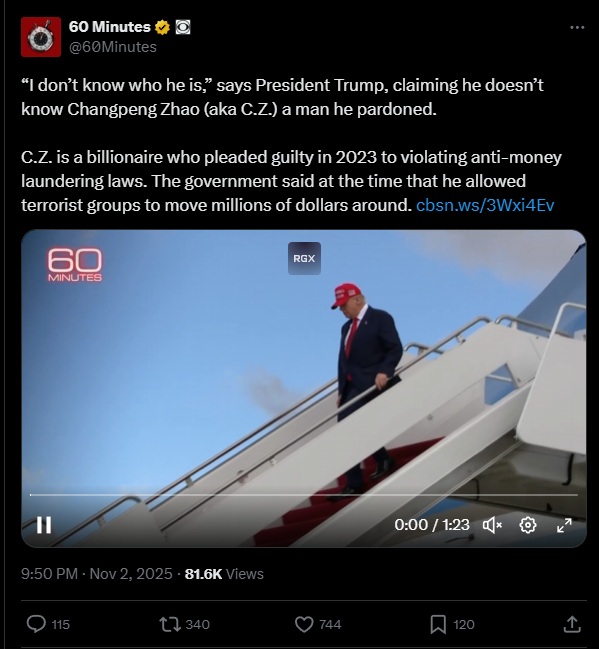 Perdão a CZ vira escândalo político: Trump diz não saber quem é o fundador da Binance