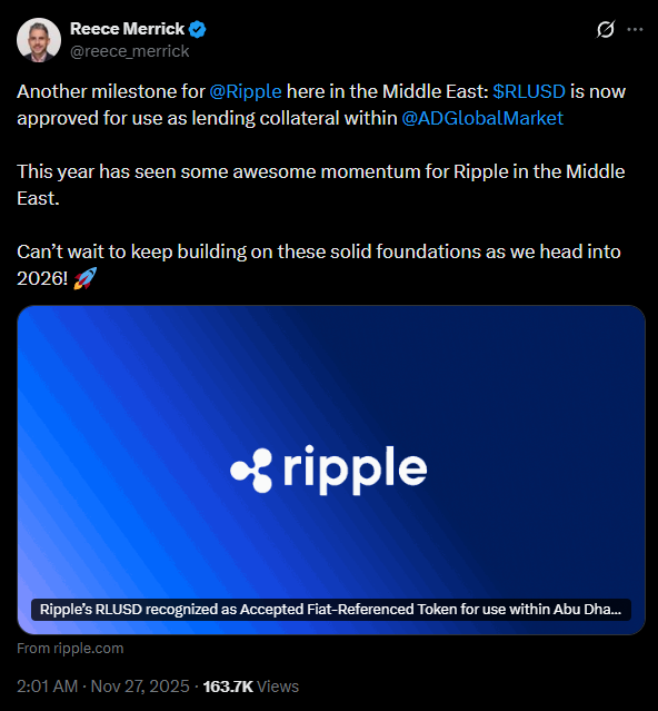 Ripple recebe aval em Abu Dhabi e libera uso institucional do stablecoin RLUSD