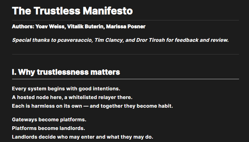 Manifesto Trustless: o aviso de Buterin sobre centralização que pode mudar o futuro do Ethereum