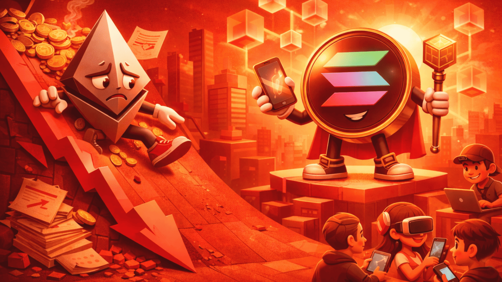 Ethereum perde tração: receita desaba 76% e Solana domina o uso real da blockchain