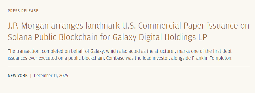 J.P. Morgan lança uma das primeiras emissões de dívida dos EUA em blockchain pública via Solana