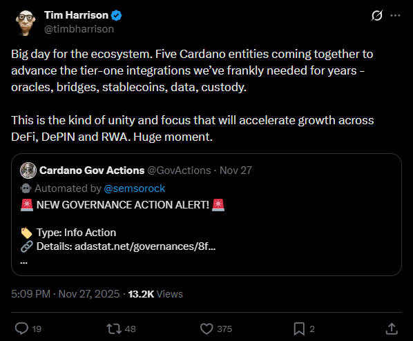 Cardano prepara salto de liquidez com US$ 30 milhões para impulsionar DeFi em 2026