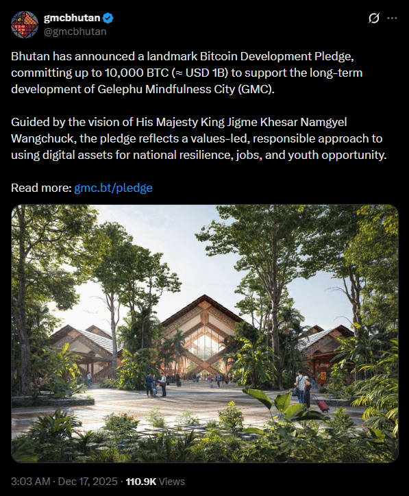 Butão vai construir cidade com Bitcoin e transformar reservas em desenvolvimento real