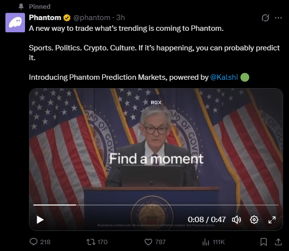 Phantom integra mercados de previsão e leva negociação de eventos para 20 milhões de usuários