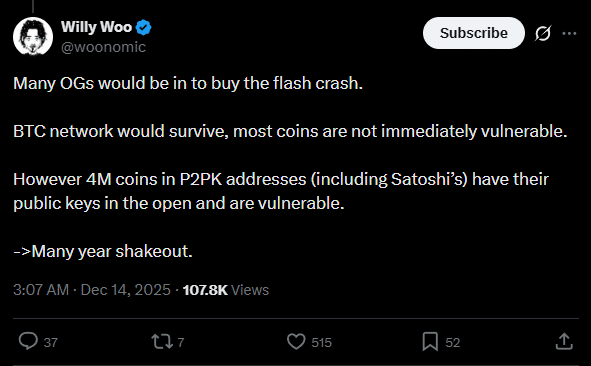 E se o cofre de Satoshi for hackeado? Willy Woo explica por que o Bitcoin não quebraria