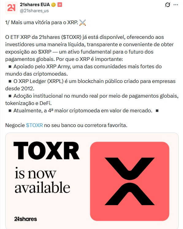 21Shares revoluciona o mercado de criptomoedas com o novo ETF de XRP