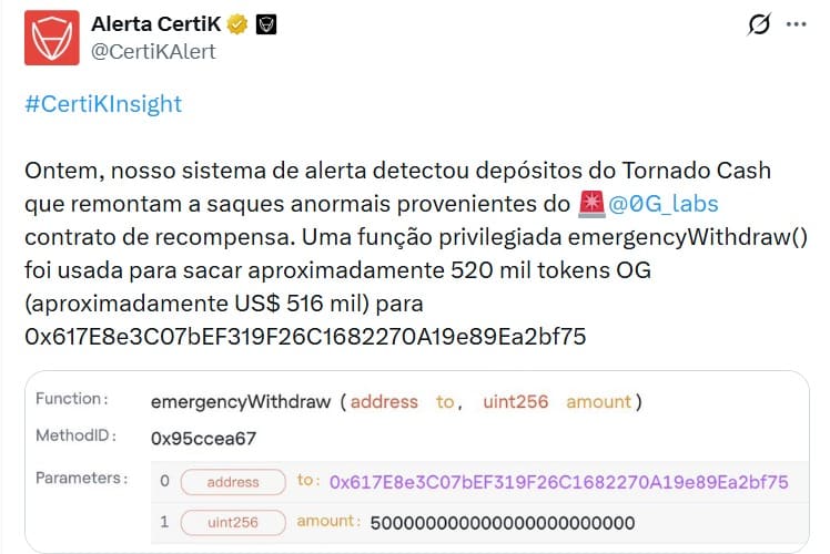 Hackers invadem conta DeFi da fundação 0G e causam prejuízo de US$ 520 mil