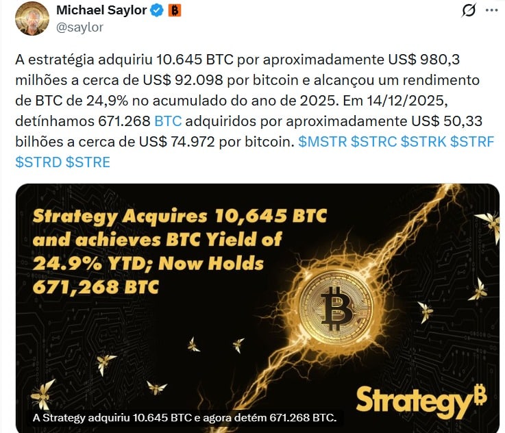Michael Saylor faz nova aposta bilionária e compra mais US$ 980 milhões em Bitcoin