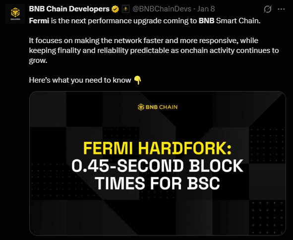 BNB Chain prepara upgrade Fermi e promete acelerar a rede em 40%
