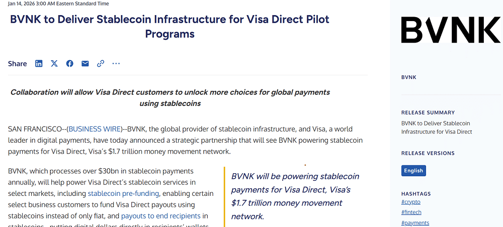 Visa aposta em stablecoins e inicia testes globais com dólares digitais no Visa Direct