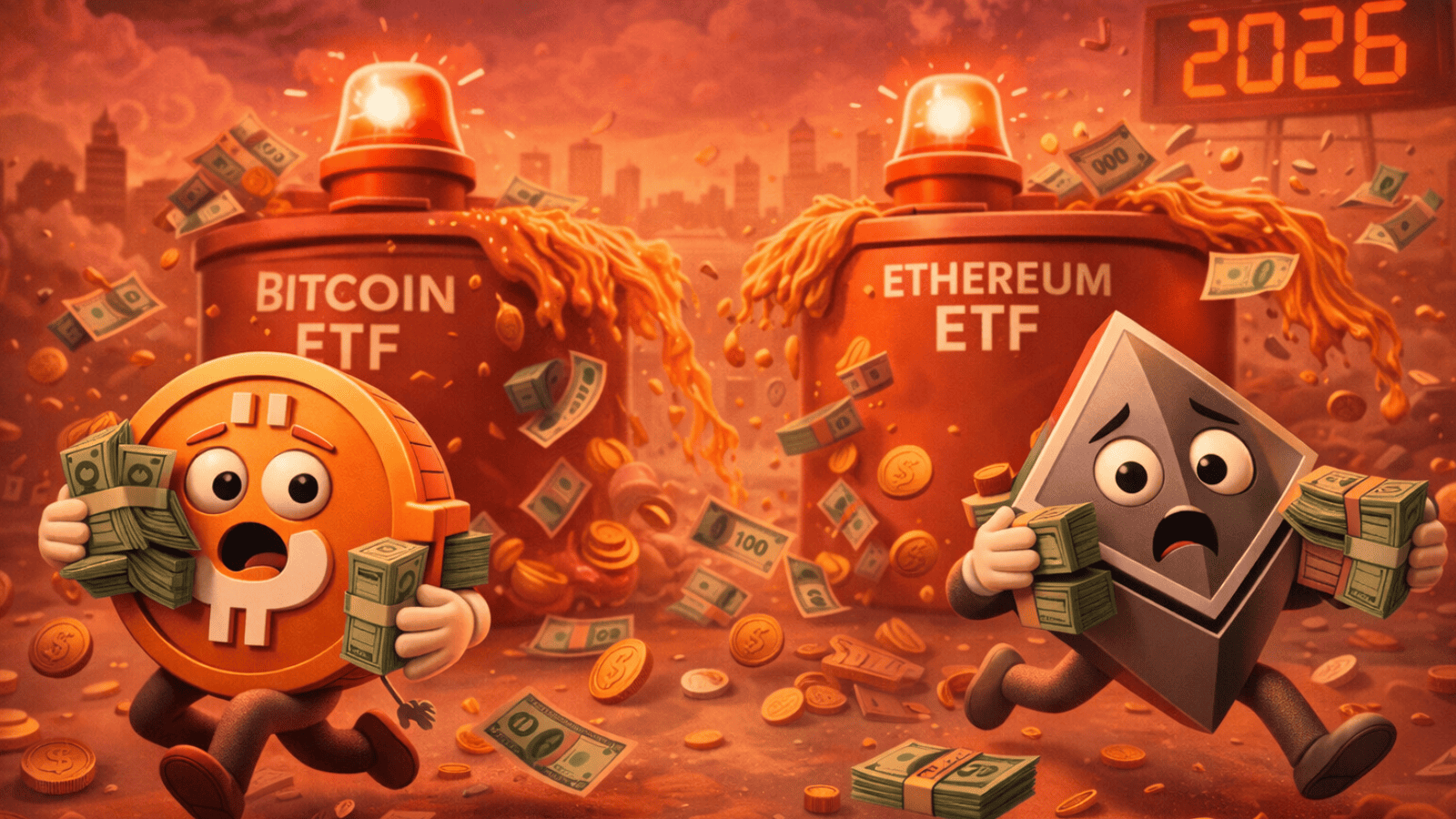 Fuga bilionária: ETFs de Bitcoin e Ether perdem mais de US$ 1 bilhão e acendem alerta no início de 2026