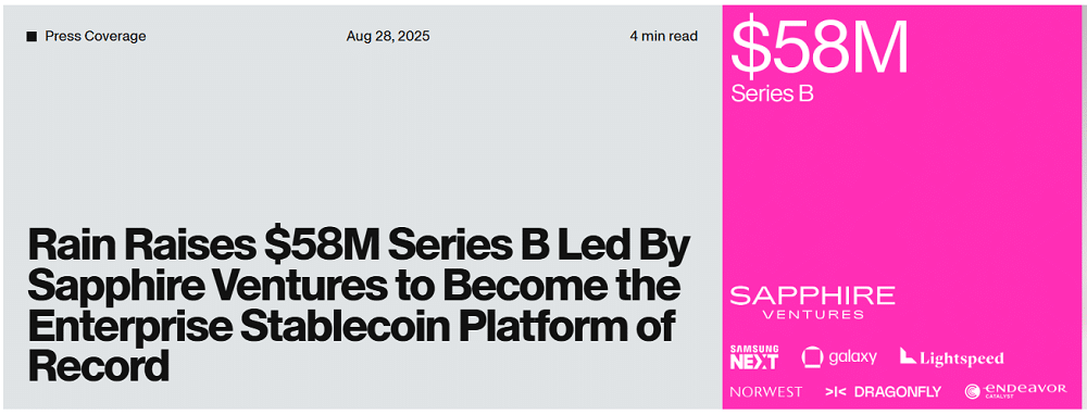 Cartões com stablecoins viram realidade global: Rain capta US$ 250 milhões e acelera expansão internacional
