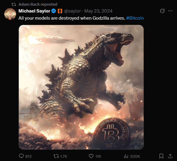 Retuíte de Adam Back levanta alerta no mercado e reacende tese do “Godzilla” no Bitcoin