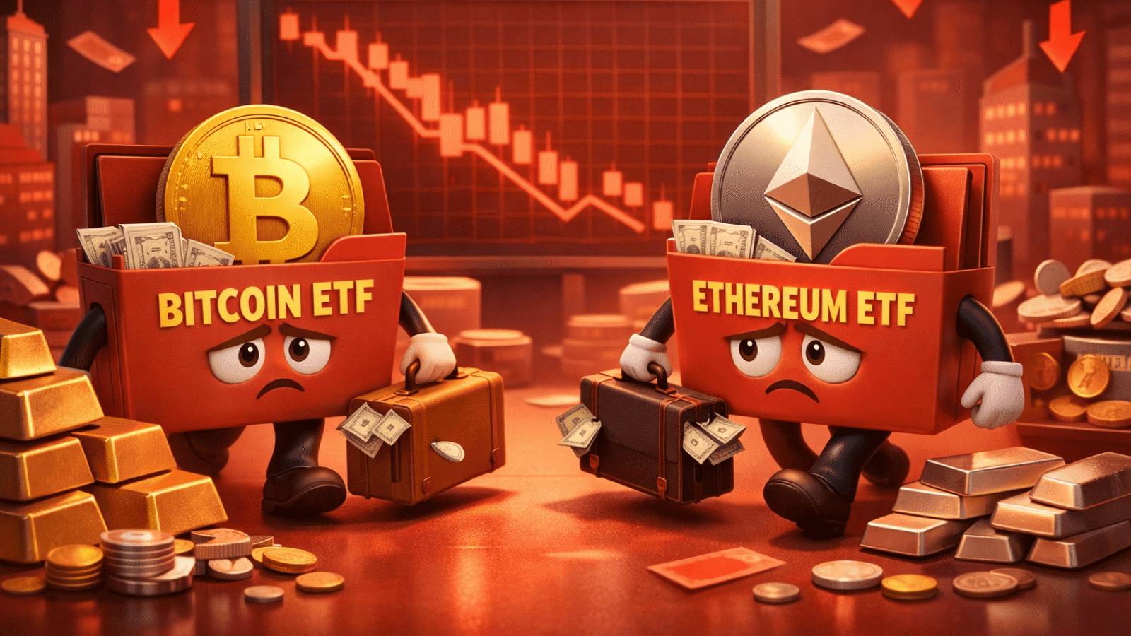 Saída de US$ 1,82 bilhão de ETFs de Bitcoin e Ether reflete cautela após rali dos metais