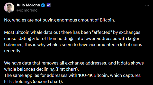 Mercado se enganou? CryptoQuant revela por que a “acumulação das baleias” é ilusória