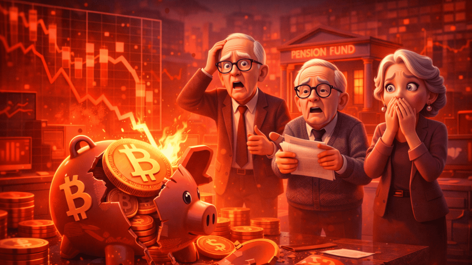 Bitcoin em baixa expõe risco institucional: fundos de pensão veem Strategy afundar 60%